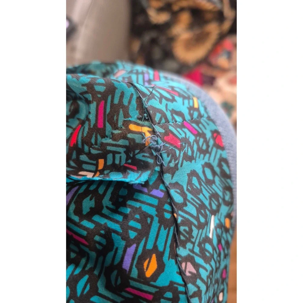 Vintage‎ 80s 90s Geometric Midi Dress Teal Abstract Print Button Front Boho M/L